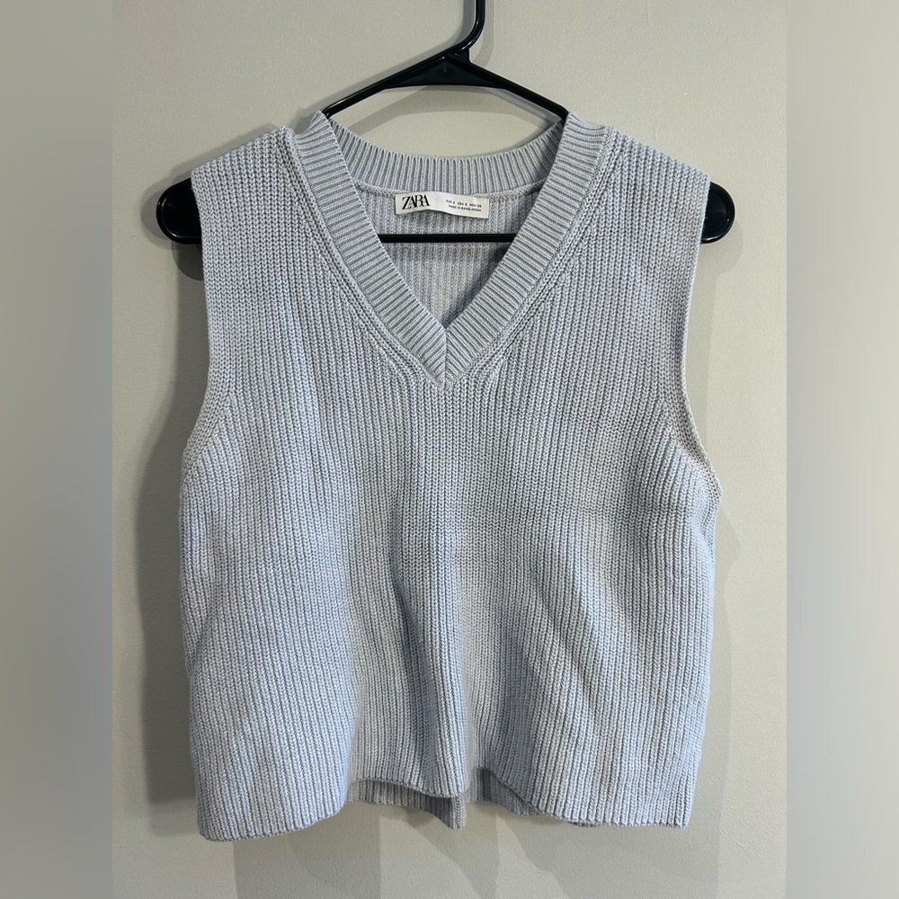 Zara Light Blue Crochet Sweater Vest, Size S